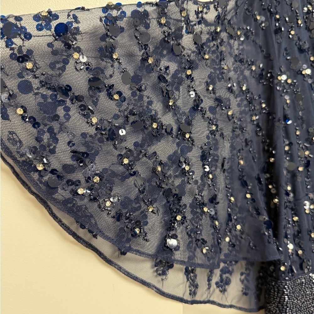 NWT | Mac Duggal Blue 93784 Midnight Blue Maxi Gown  Flutter Sleeves Size 10 - Picture 7 of 15